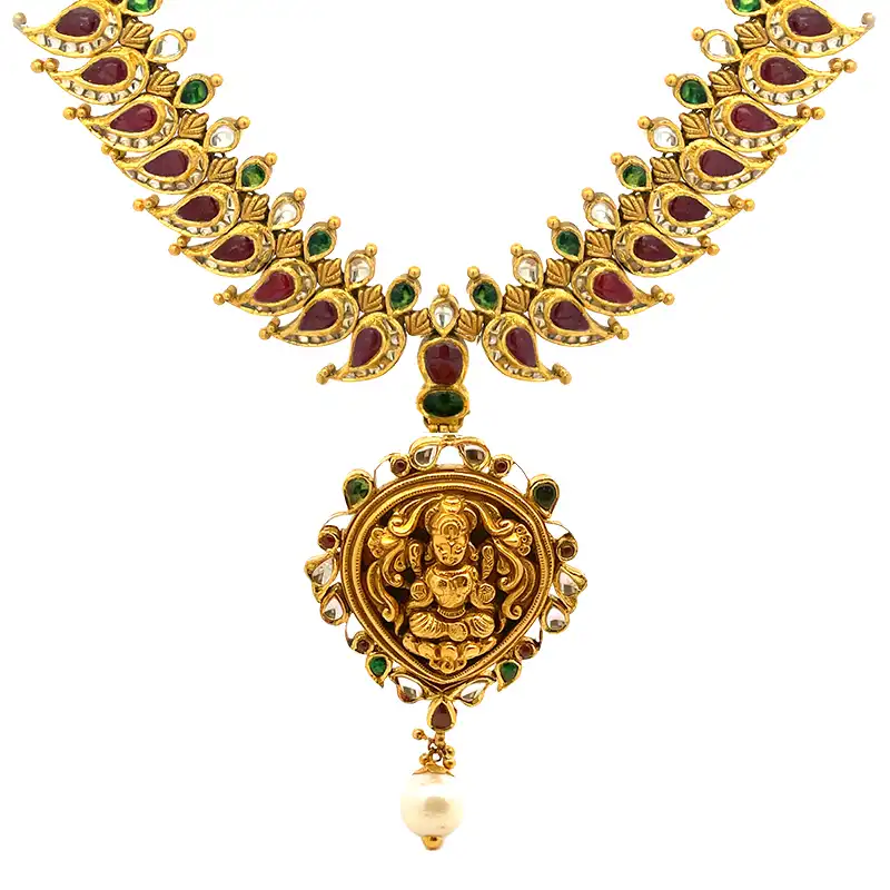 22K Necklace Set in Temple design